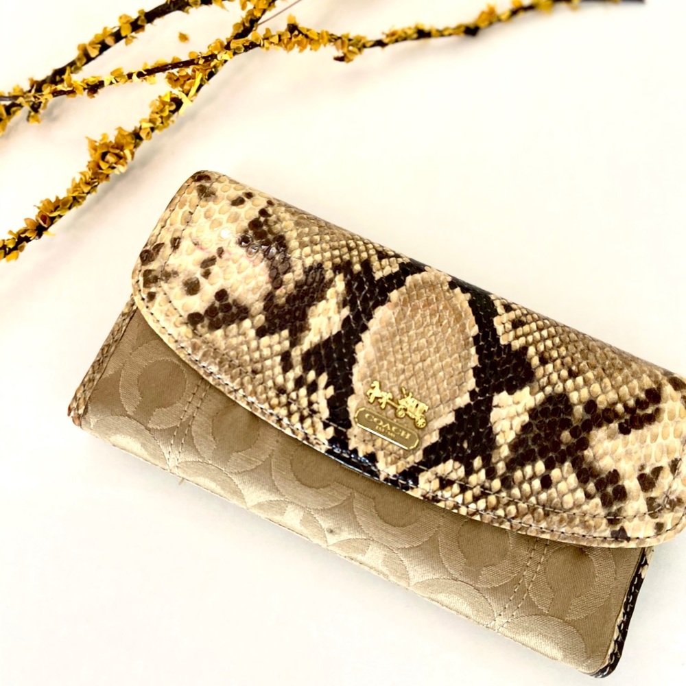 Coach signature checkbook wallet w/python accent